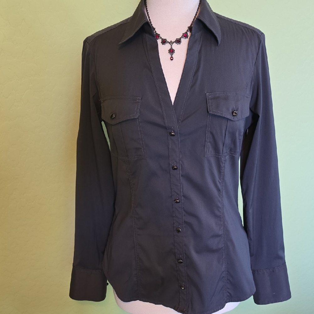 Express Dark Gray Button-Down Shirt for Women - Picture 2 of 9